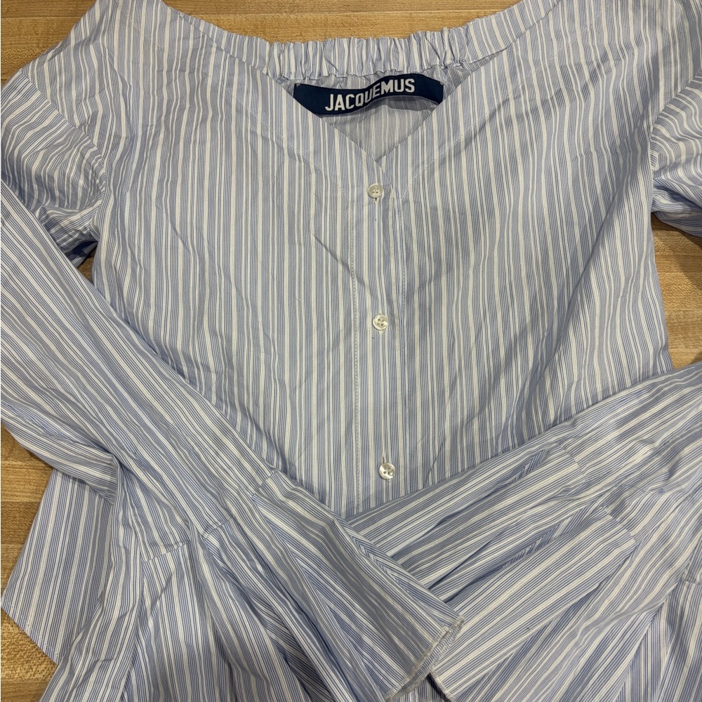 Jacquemus Light Blue & White Striped Button Front Blouse
